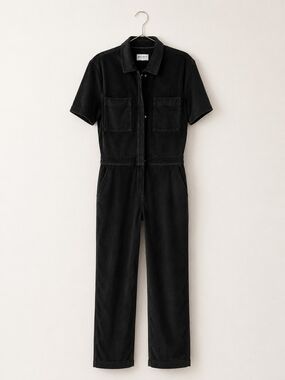 Rivet Utility Black Boilersuit Jumpsuit Worker Coverall Hidden Zip Size Large